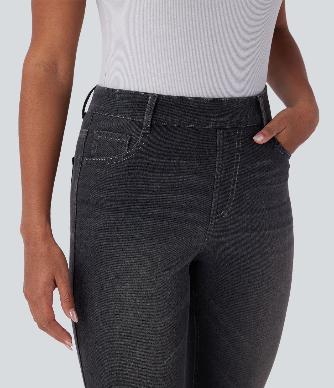 Halara Flex™ High Waisted Pockets Washed Denim Women Straight Leg Casual BootcutJeans