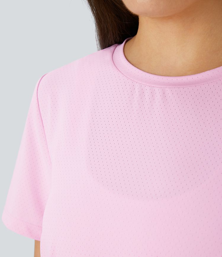 Round Neck Breathable Mesh Yoga Sports Top