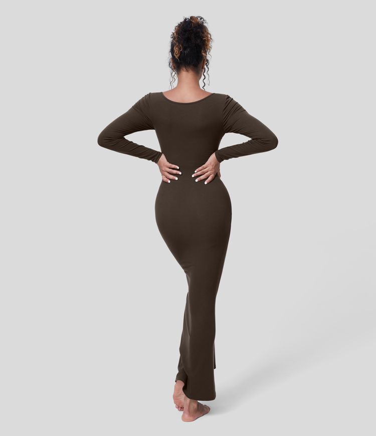 Women’s Ribbed U Neck Long Sleeve Bodycon Maxi Party Dress Halara