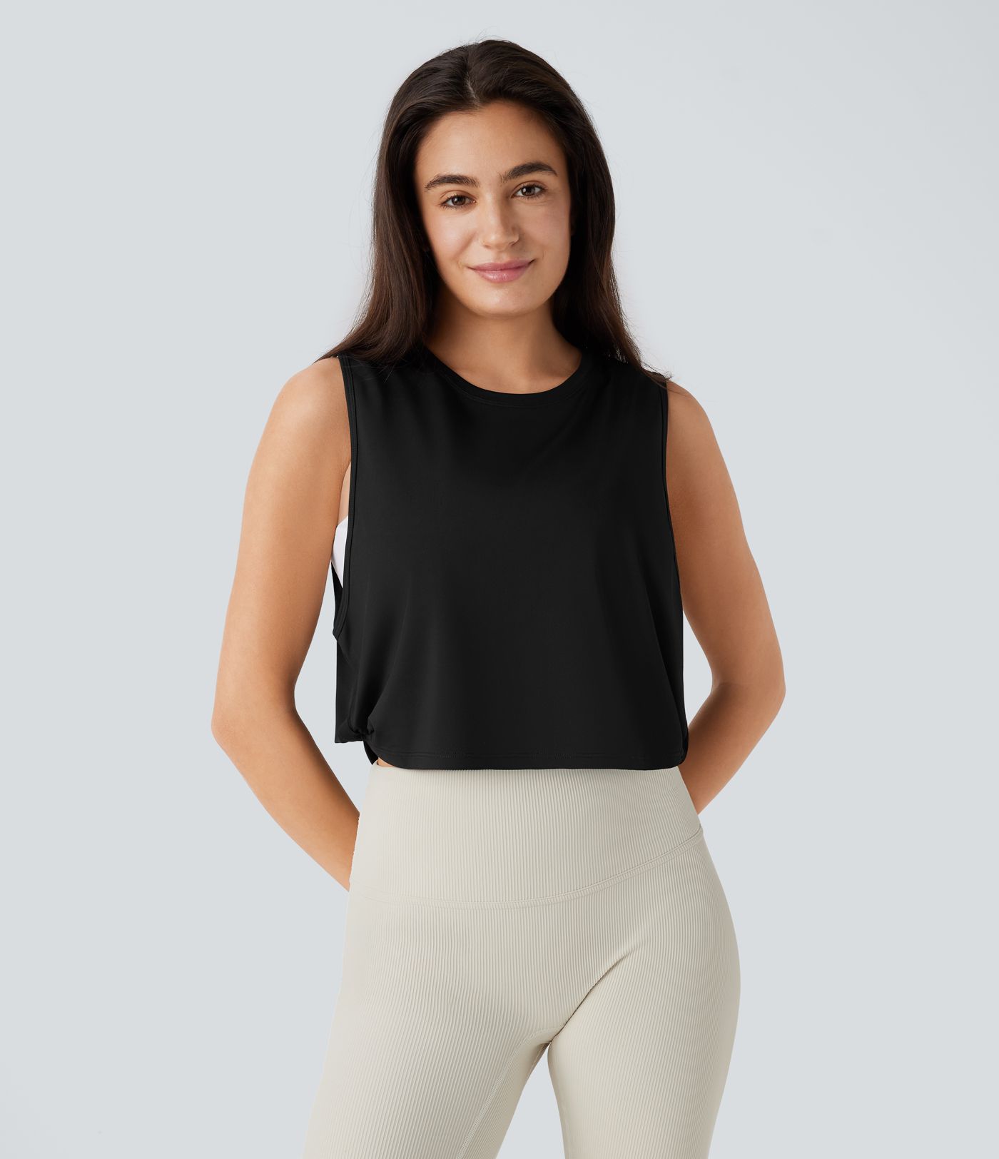 Round Neck Curved Hem Cropped Pickleball Tank Top