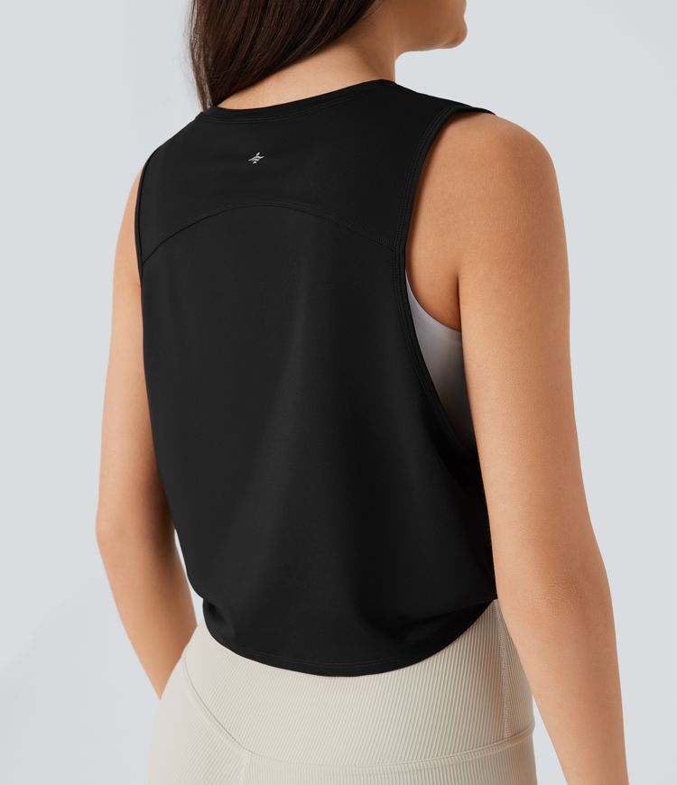 Round Neck Curved Hem Cropped Pickleball Tank Top