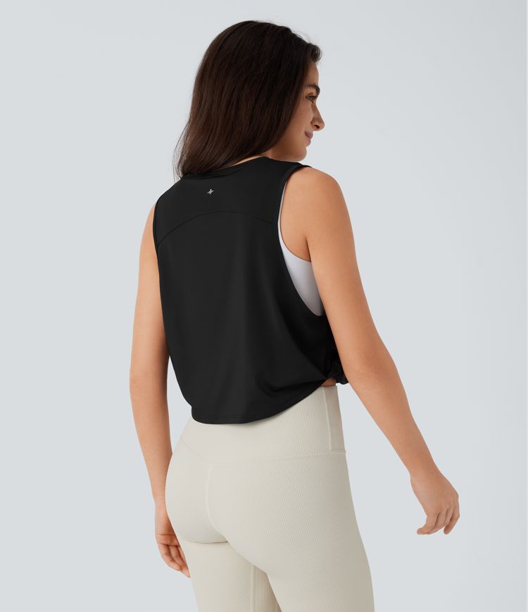 Round Neck Curved Hem Cropped Pickleball Tank Top