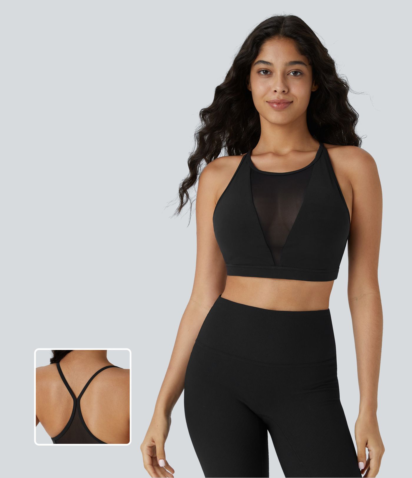 Sujetador deportivo yoga Softlyzero™ espalda Y malla contrastante soporte bajo