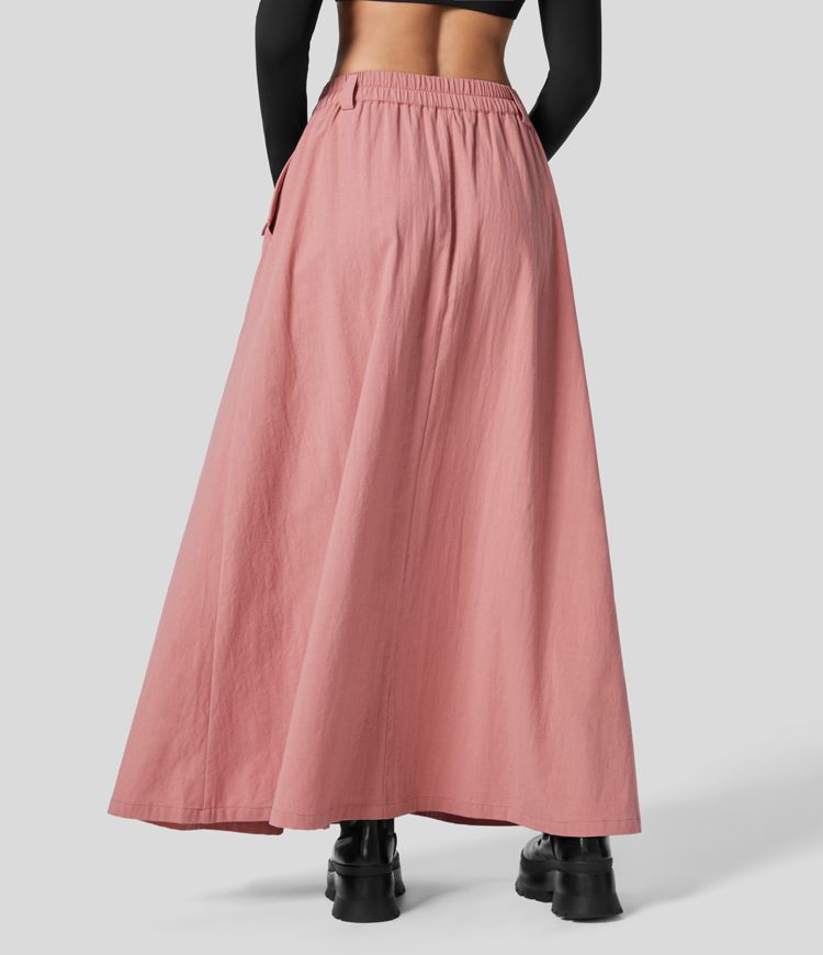 High Waisted Side Pocket Maxi A Line Casual Linen-Feel Skirt High Waisted Side Pocket Maxi A Line Casual Linen-Feel Skirt
