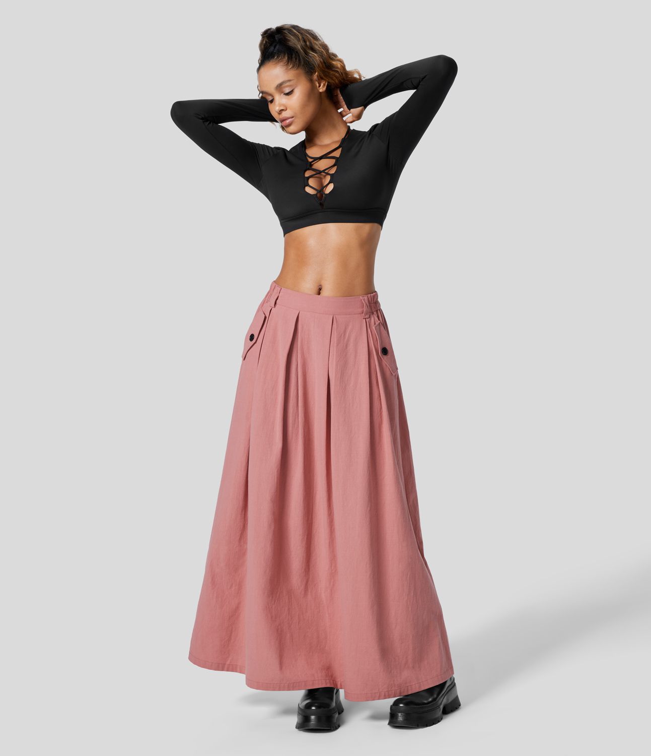 High Waisted Side Pocket Maxi A Line Casual Linen-Feel Skirt High Waisted Side Pocket Maxi A Line Casual Linen-Feel Skirt