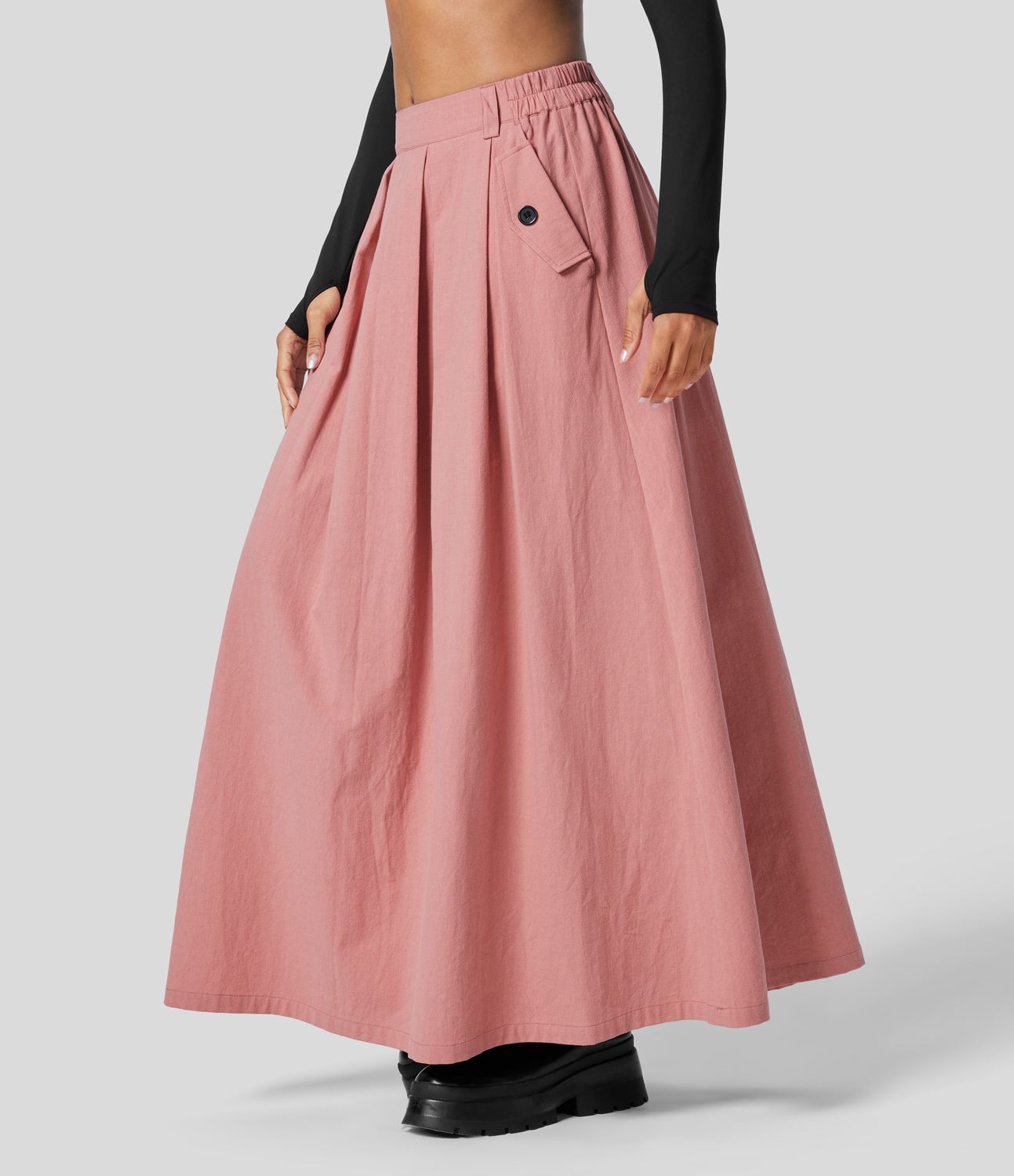 High Waisted Side Pocket Maxi A Line Casual Linen-Feel Skirt High Waisted Side Pocket Maxi A Line Casual Linen-Feel Skirt