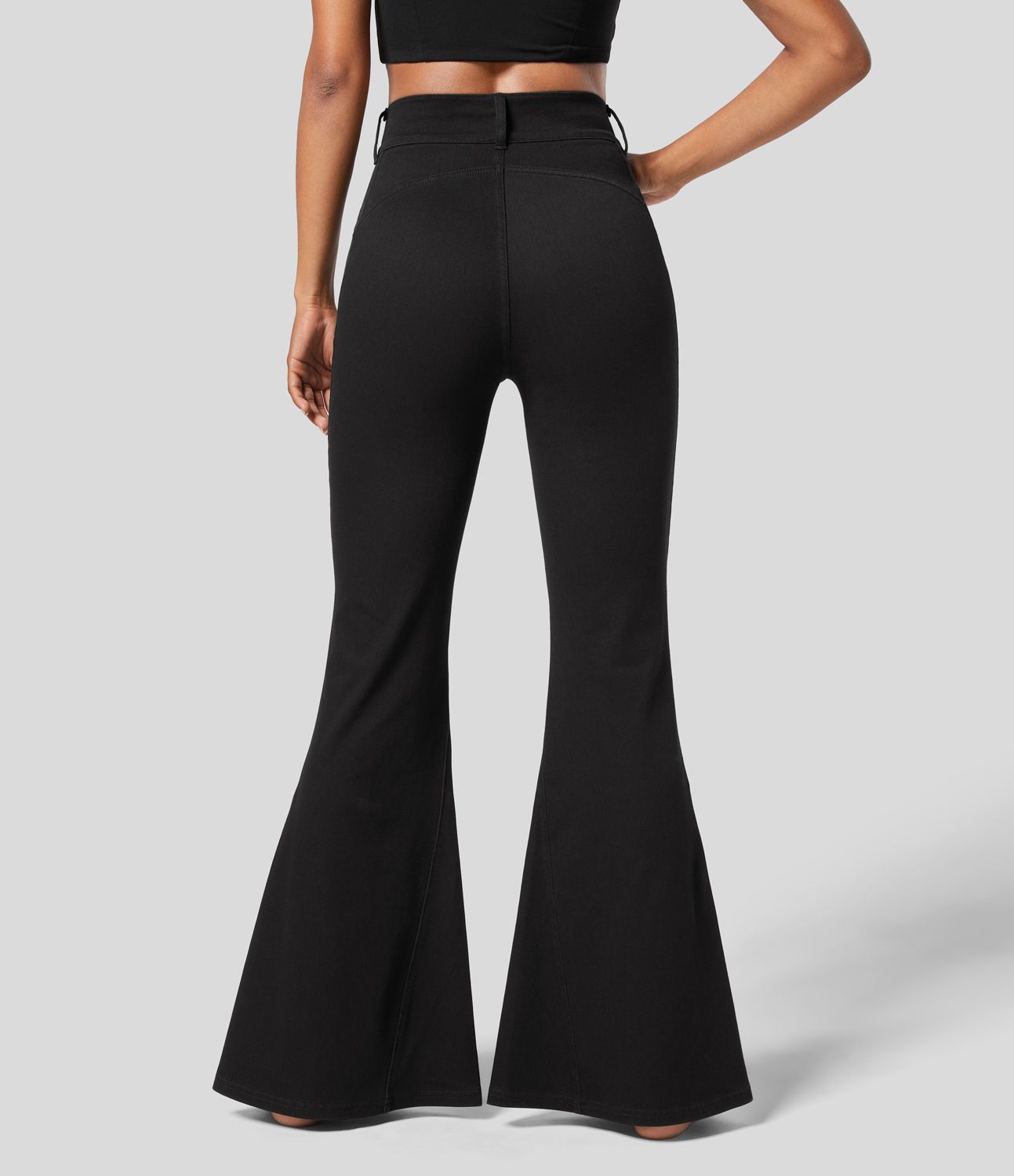 Halara Flex™ High Waisted Side Pocket Split Hem Stretchy Knit Casual Full Length Flare Jeans