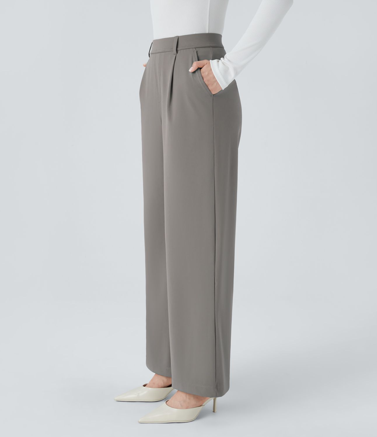 Pracovné nohavice s vysokým pásom, vreckami a rovnými nohavicami