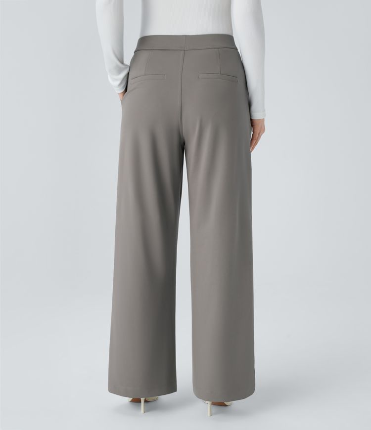 Pracovné nohavice s vysokým pásom, vreckami a rovnými nohavicami