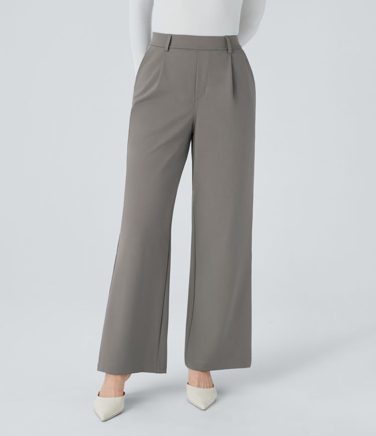 Pracovné nohavice s vysokým pásom, vreckami a rovnými nohavicami