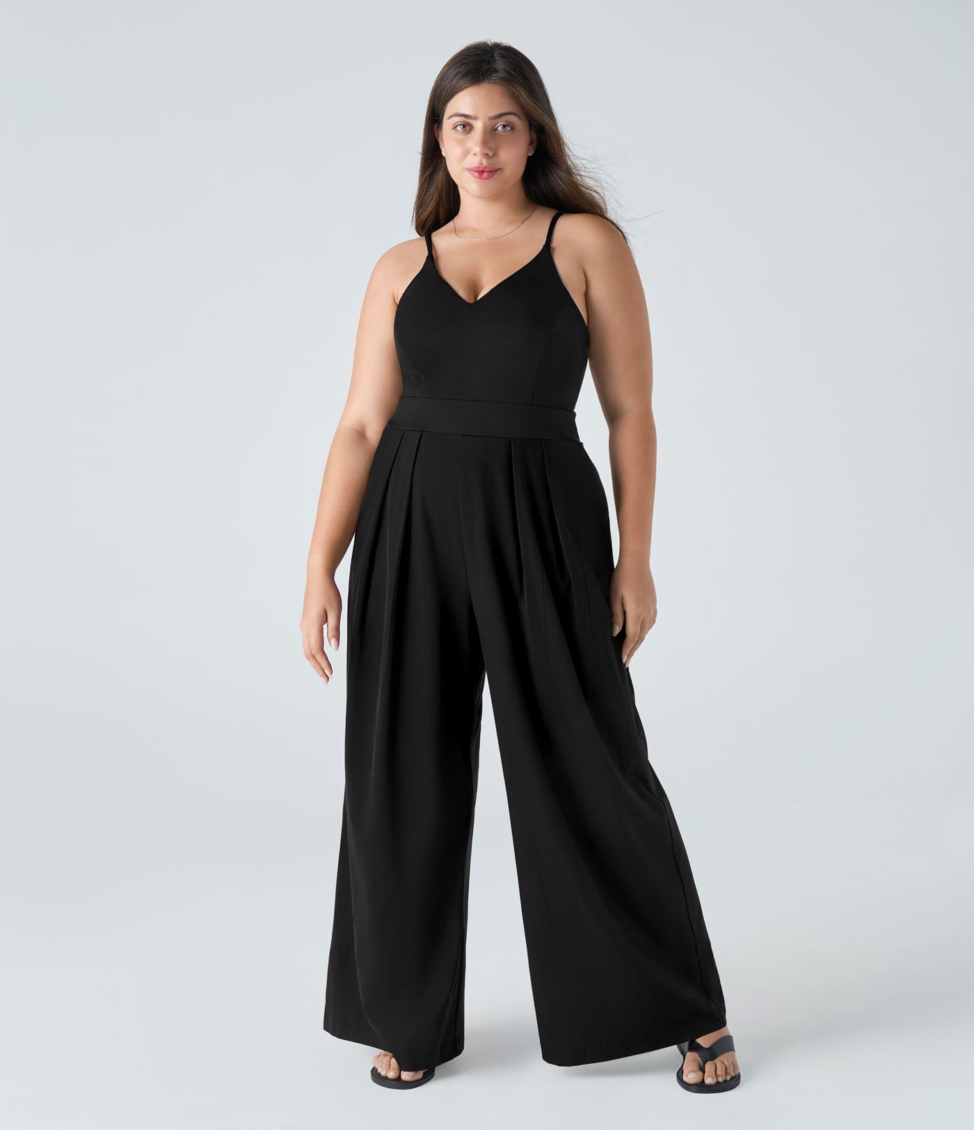 Breezeful™ Plus size Resort-Jumpsuit ohne Rückenteil, mit unsichtbarem Reißverschluss, mit weitem Bein, schnell trocknend.