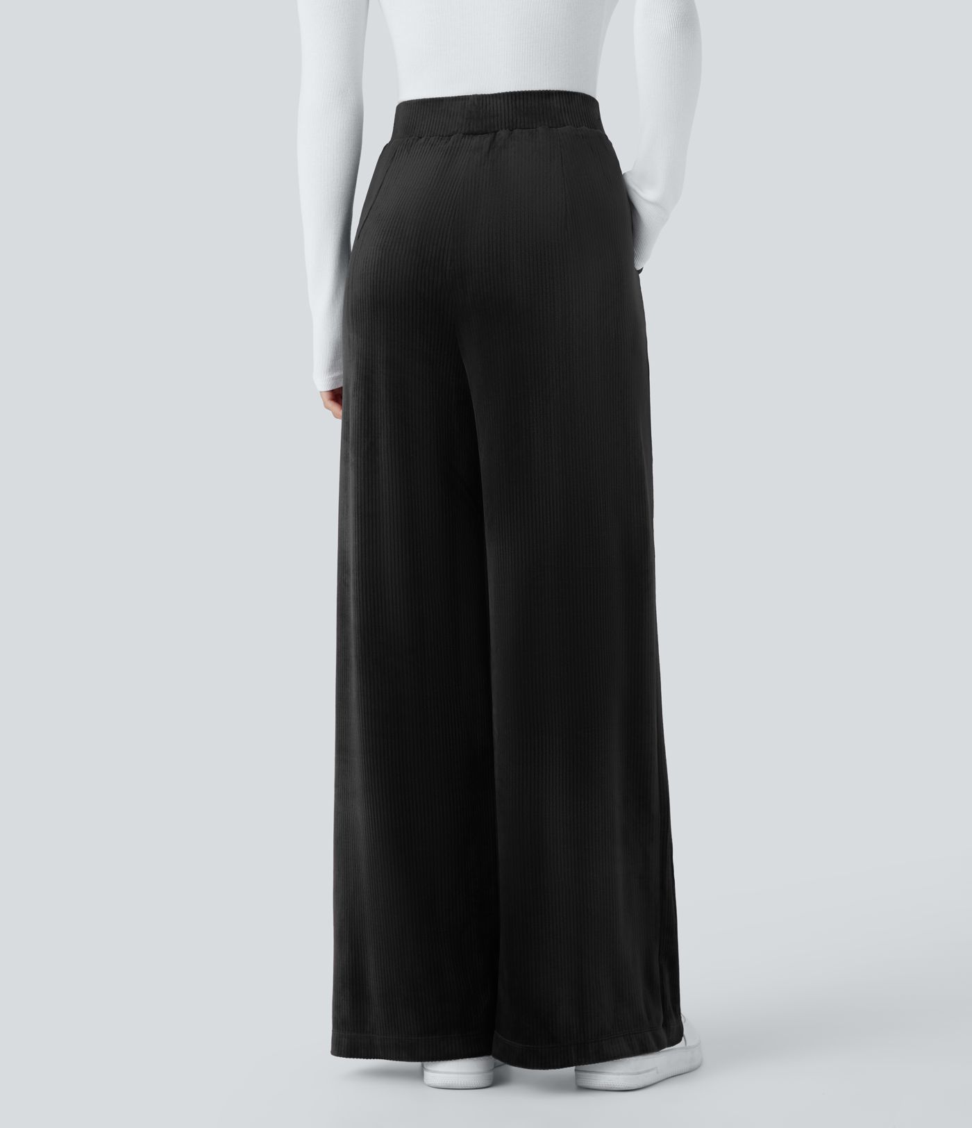 Pantalón pierna ancha bolsillo lateral tiro alto terciopelo acanalado