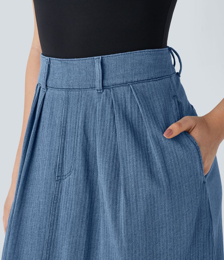 Halara Flex™ Mid Rise Side Pocket A Line Maxi Washed Stretchy Knit Denim Casual Skirt