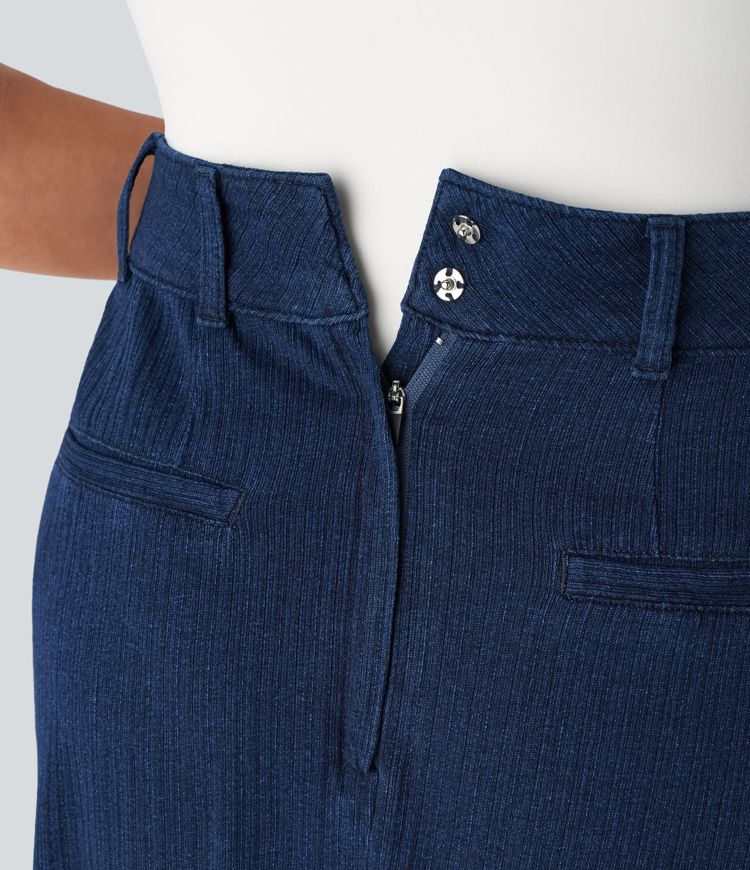 Falda Maxi Halara Flex™ Denim mezclilla elástico lavada bolsillo lateral tiro medio