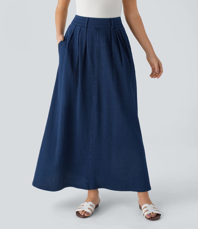 Falda Maxi Halara Flex™ Denim mezclilla elástico lavada bolsillo lateral tiro medio