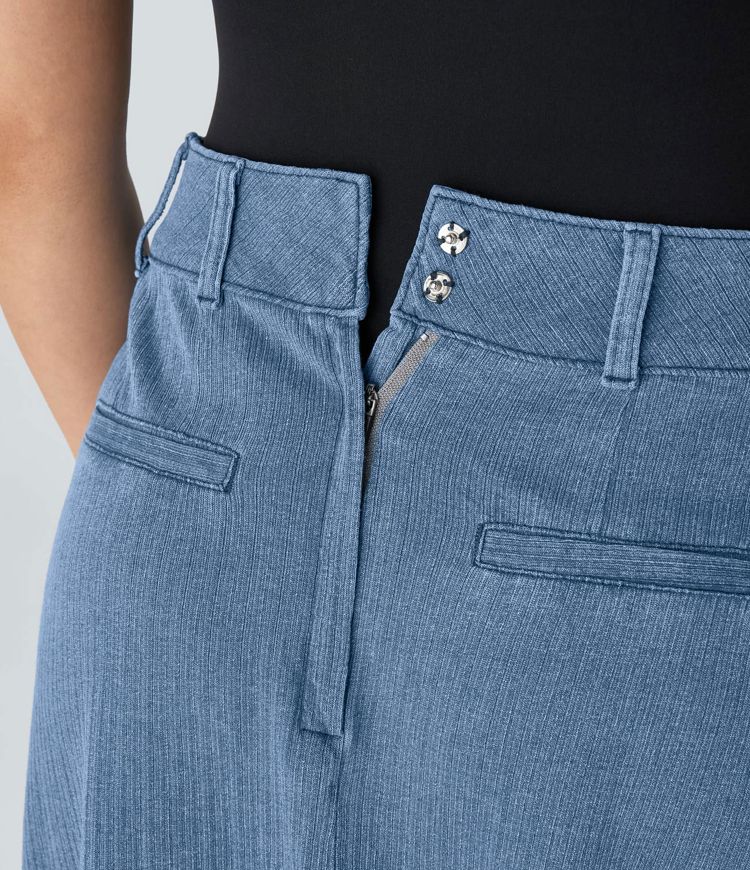 Halara Flex™ Mid Rise Side Pocket A Line Maxi Washed Stretchy Knit Denim Casual Skirt