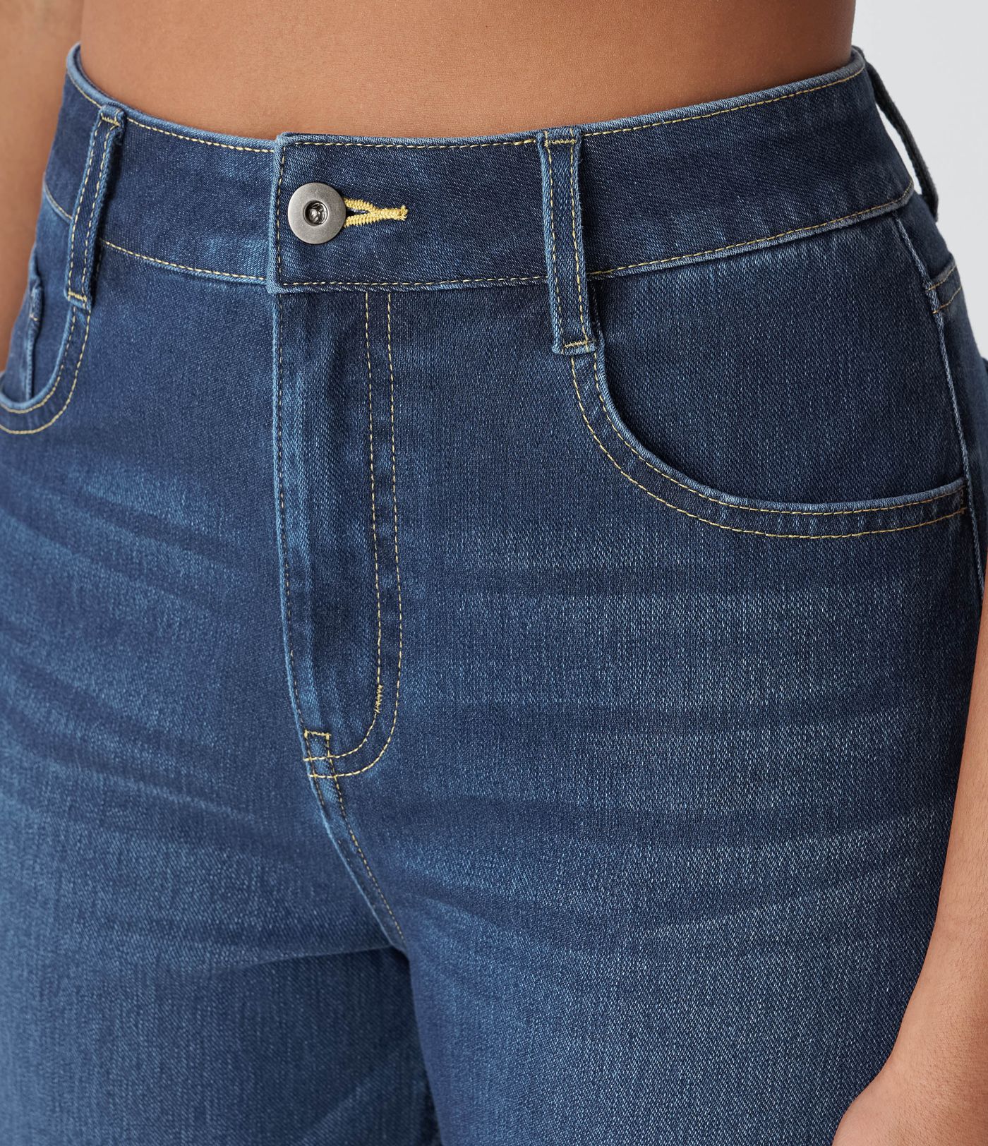 Jeans casuales anchos elásticos Halara Flex™ lavados de tiro alto con varios bolsillos y dobladillo enrollado