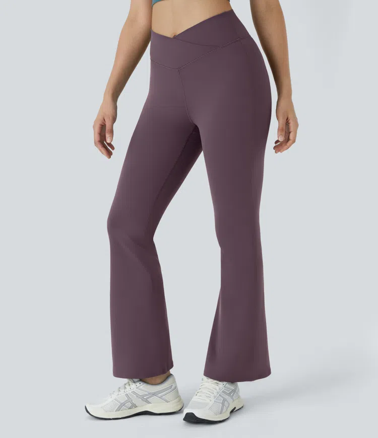 High Waisted Crossover Flare Yoga Leggings