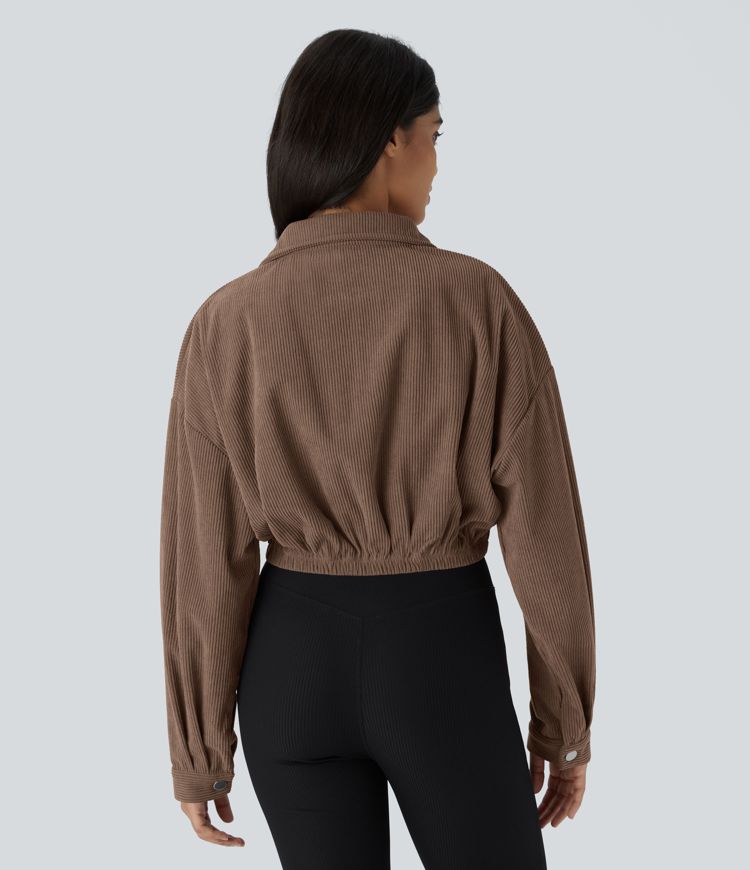 Pocket Cropped Corduroy Casual Jacket