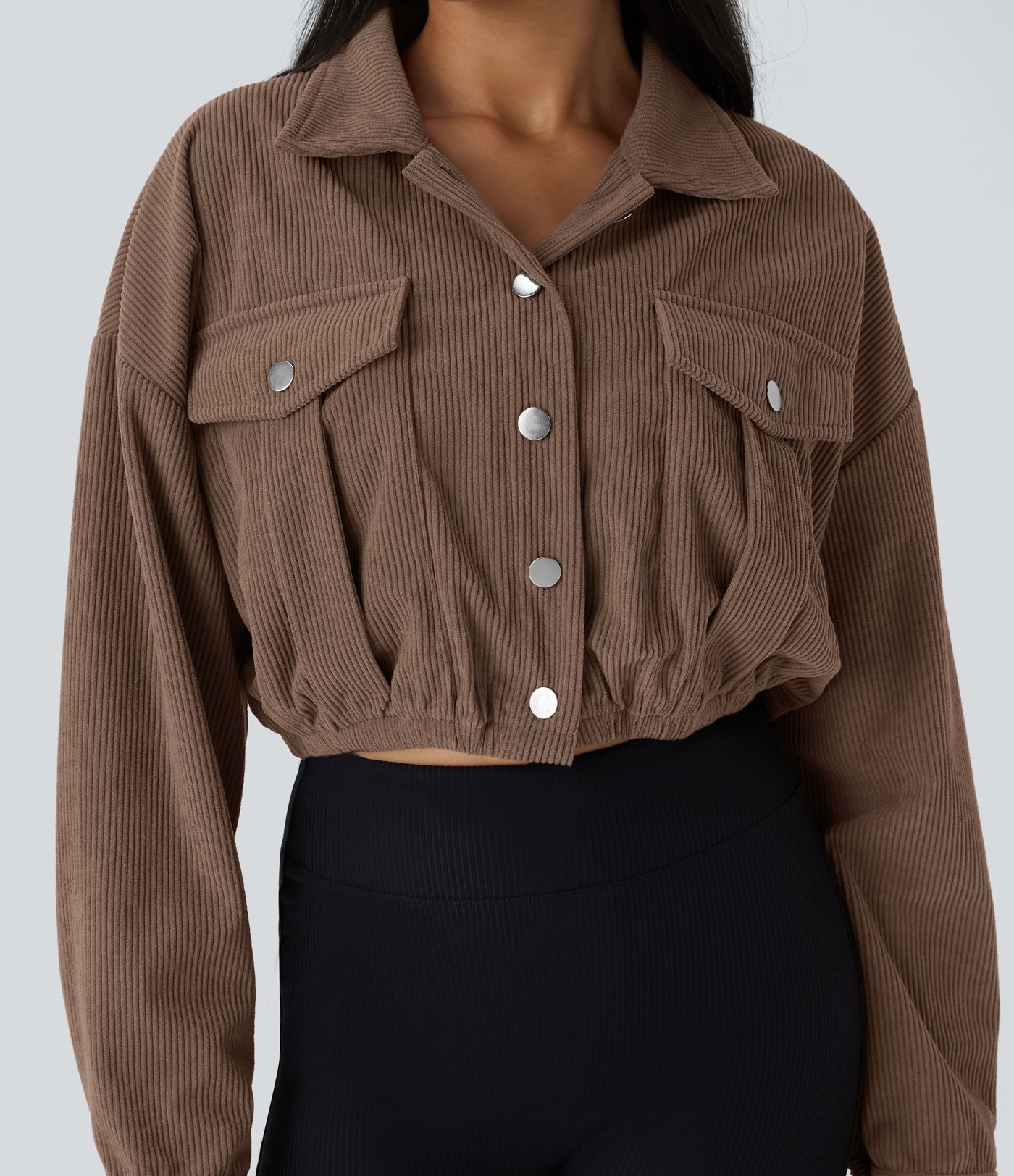 Pocket Cropped Corduroy Casual Jacket