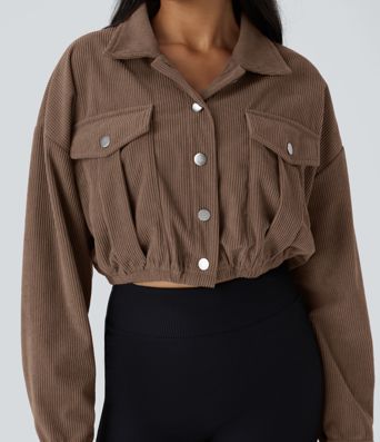 Pocket Cropped Corduroy Casual Jacket
