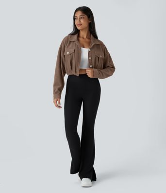 Pocket Cropped Corduroy Casual Jacket
