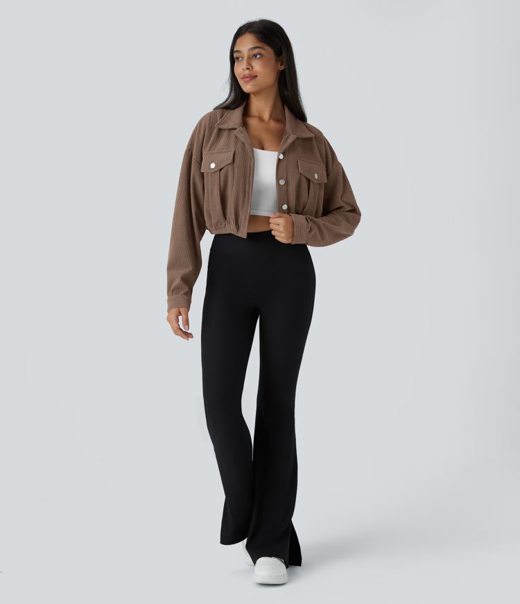 Pocket Cropped Corduroy Casual Jacket