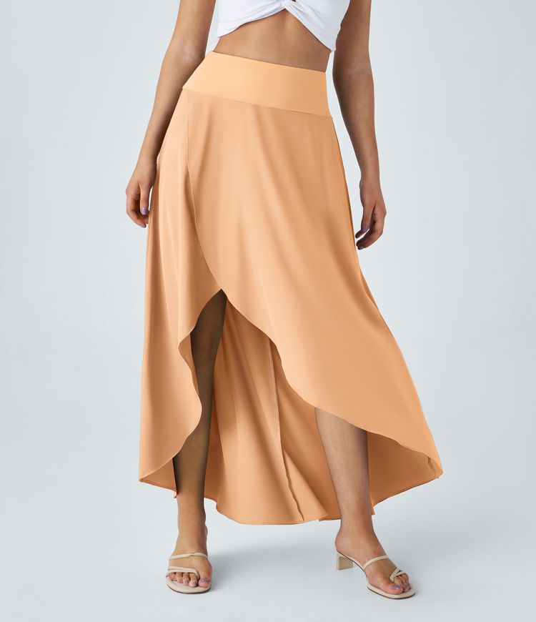Breezeful™ High Waisted High Low Ruffle 2-in-1 Flowy Quick Dry Casual Regular Maxi Skirt