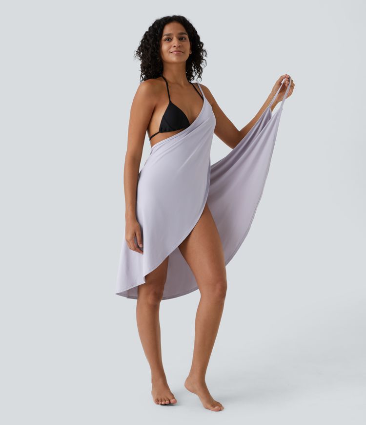 Spaghetti Strap Crossover Cover Up Wrap Cool Touch Dress-UPF50+