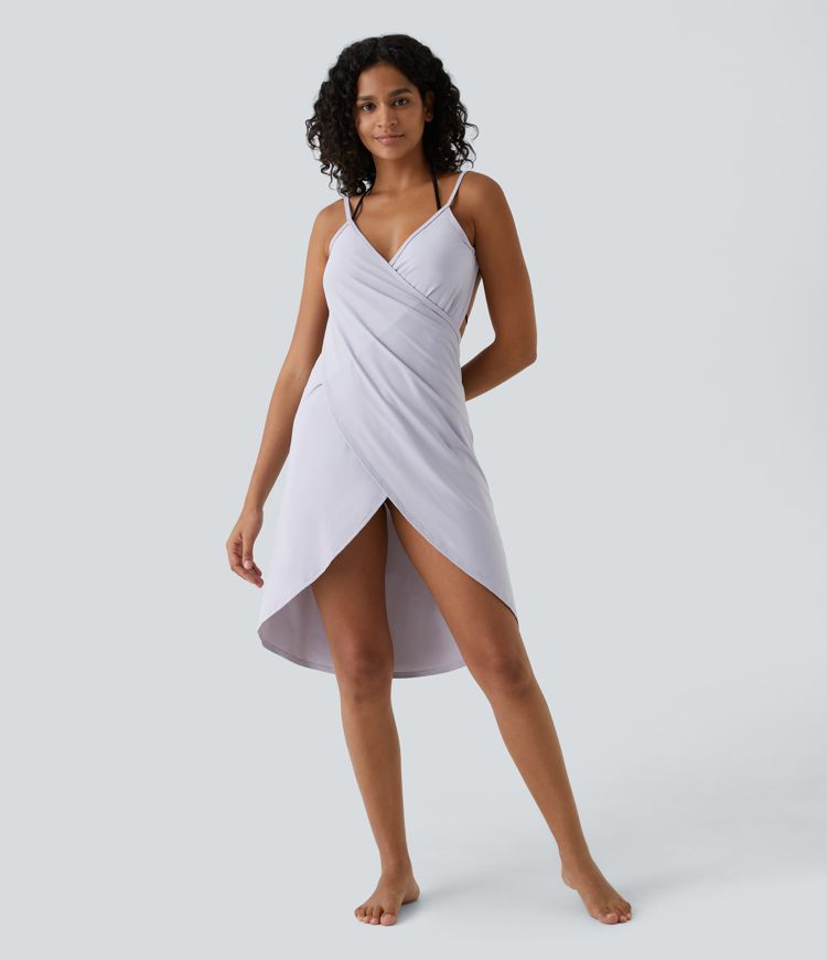 Spaghetti Strap Crossover Backless Cover Up Wrap Cool Touch Resort Dress-UPF50+
