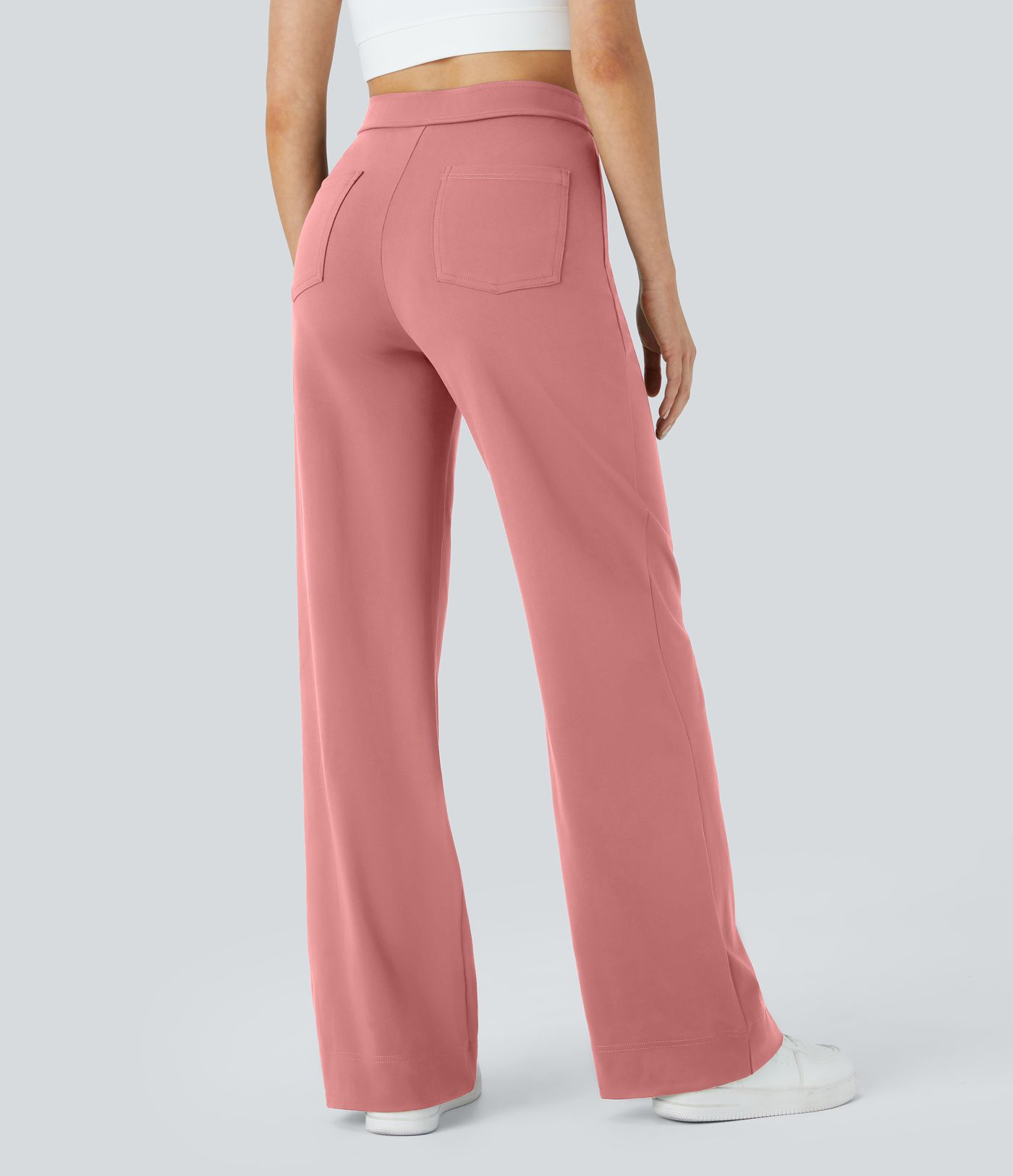 High Waisted Pockets Straight Leg Casual Trousers
