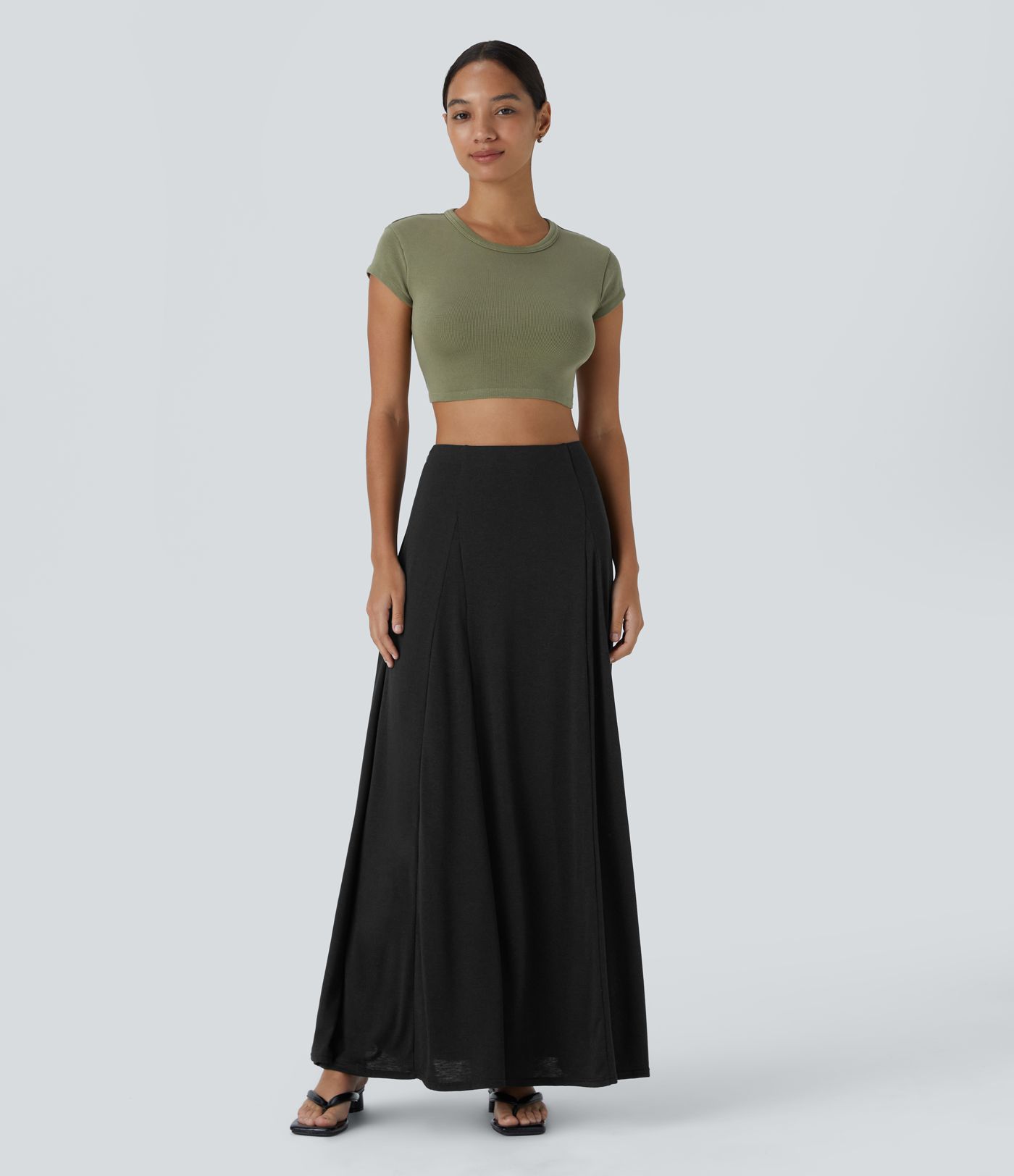 High Waisted Side Zipper Maxi Casual Flare Skirt