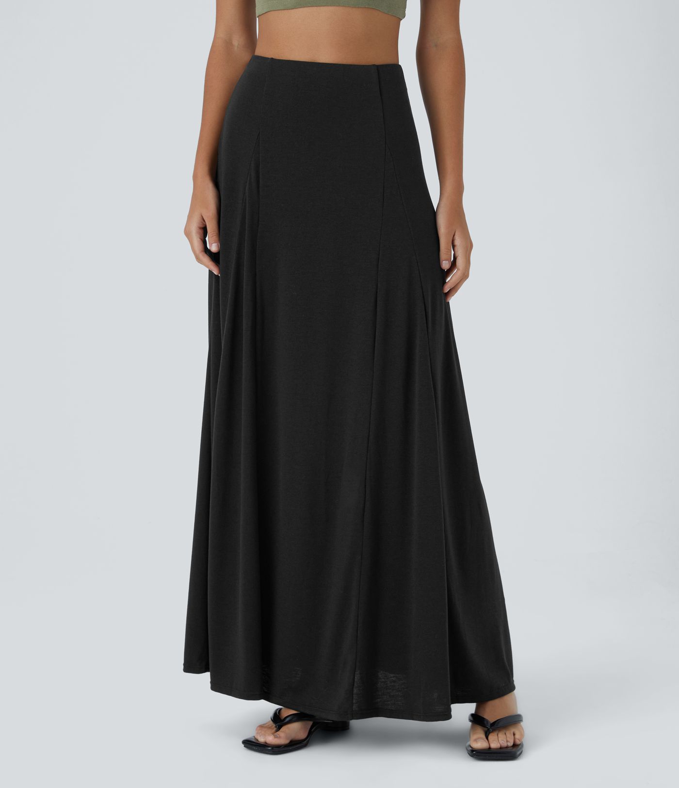 High Waisted Side Zipper Maxi Casual Flare Skirt