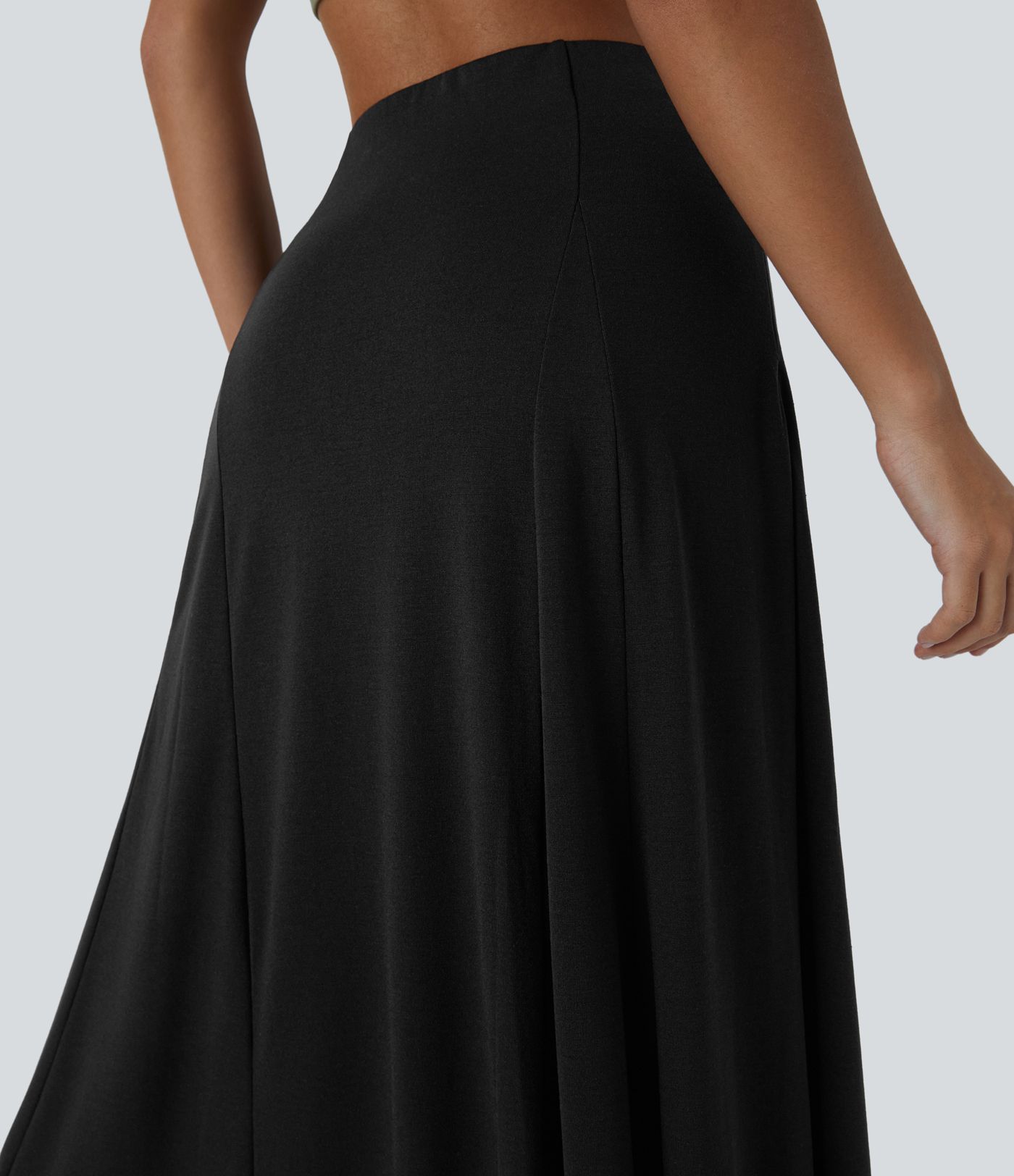 High Waisted Side Zipper Maxi Casual Flare Skirt
