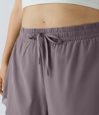 Pantalones cortos 2 en 1 de malla en contraste con cordón de talla grande 4 pulgadas