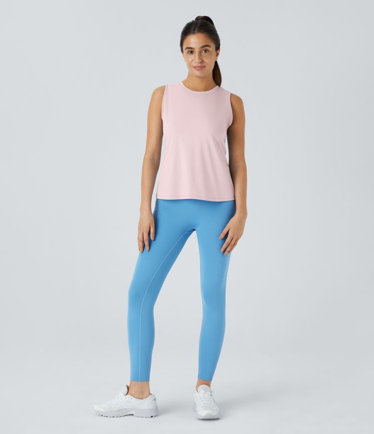 Cut Out Crossover Hem Solid Yoga Tank Top