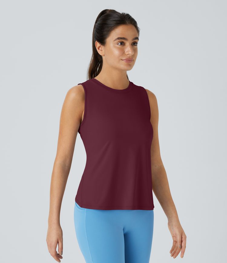 Cut Out Crossover Hem Solid Yoga Tank Top
