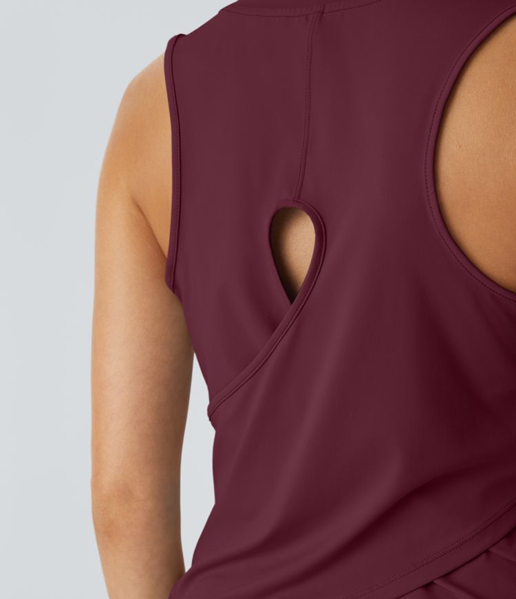 Cut Out Crossover Hem Solid Yoga Tank Top