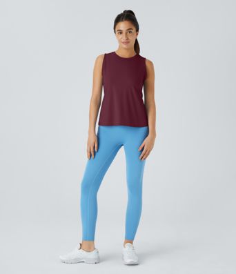 Cut Out Crossover Hem Solid Yoga Tank Top