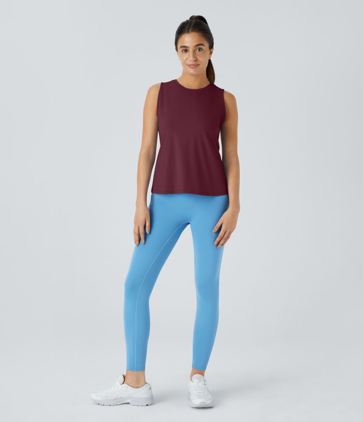Cut Out Crossover Hem Solid Yoga Tank Top