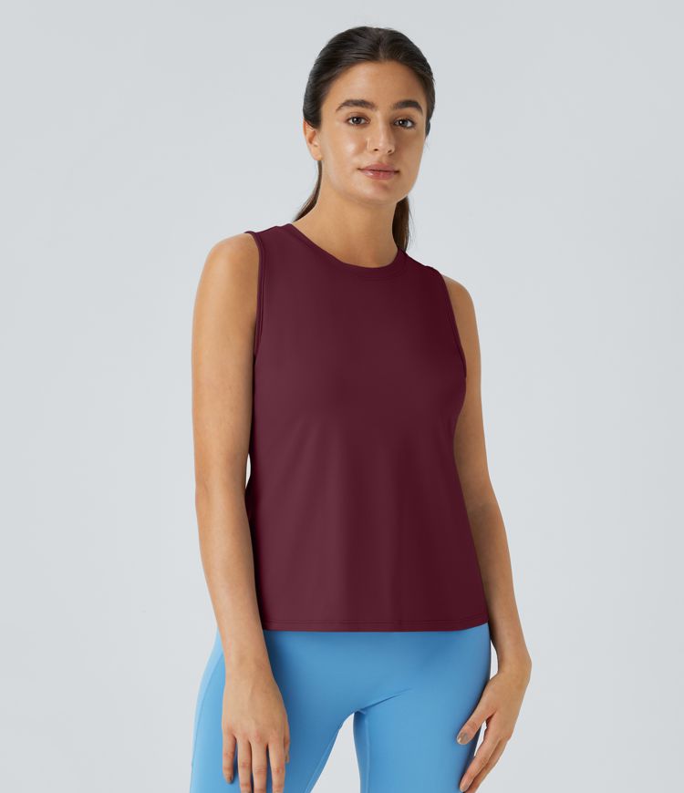 Cut Out Crossover Hem Solid Yoga Tank Top