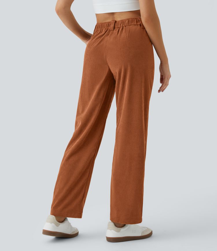 Pantalon décontracté en velours côtelé taille moyenne avec poches latérales