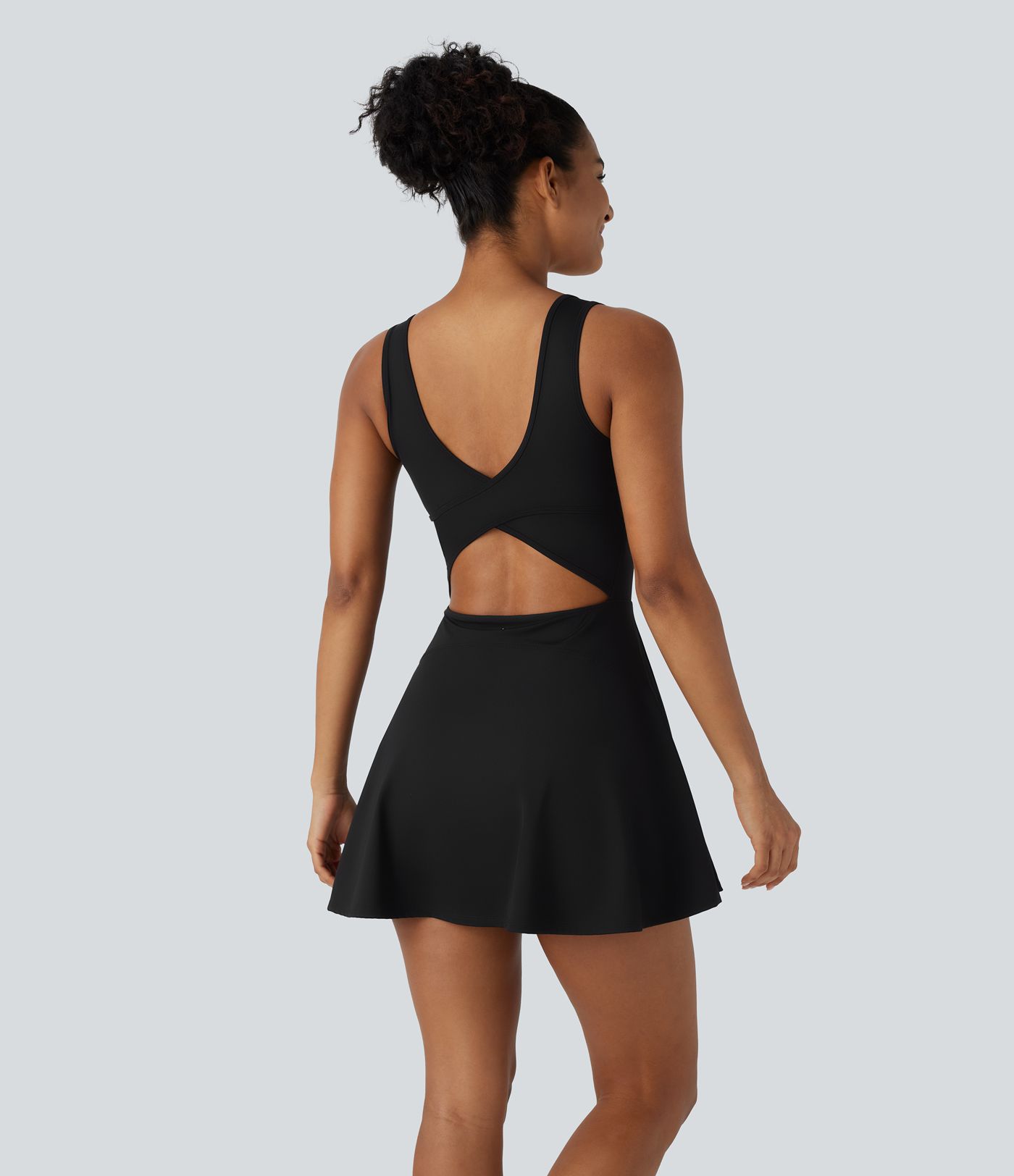 Softlyzero™ Airy Backless Crisscross U Neck 2-in-1 Side Pocket Mini  Dance Active Dress