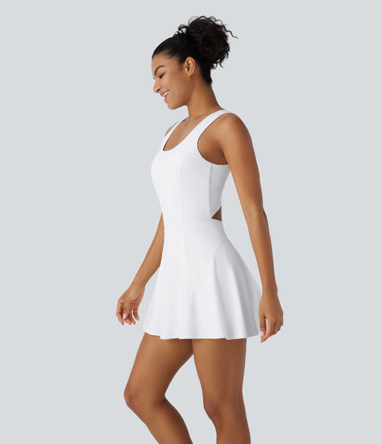 Softlyzero™ Airy Backless Crisscross U Neck 2-in-1 Side Pocket Mini Cool Touch Dance Active Dress