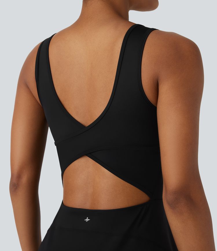 Softlyzero™ Airy Backless Crisscross U Neck 2-in-1 Side Pocket Mini  Dance Active Dress