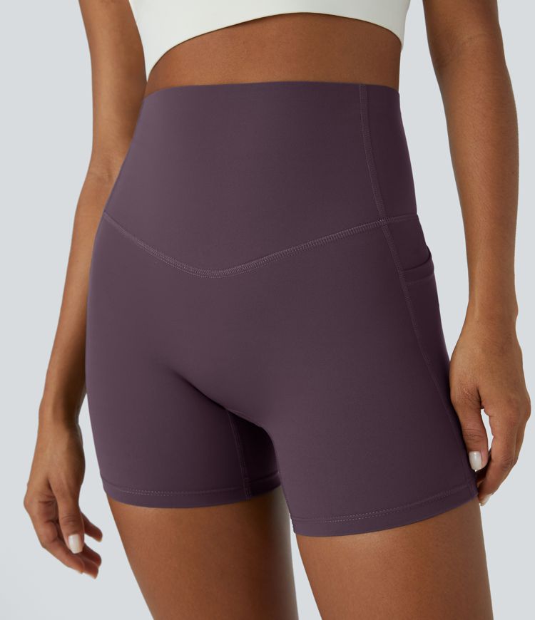 Halara UltraSculpt™ SoCinched Pantalones cortos de ciclismo de cintura alta con control de abdomen, bolsillos laterales y entrenamiento 5''