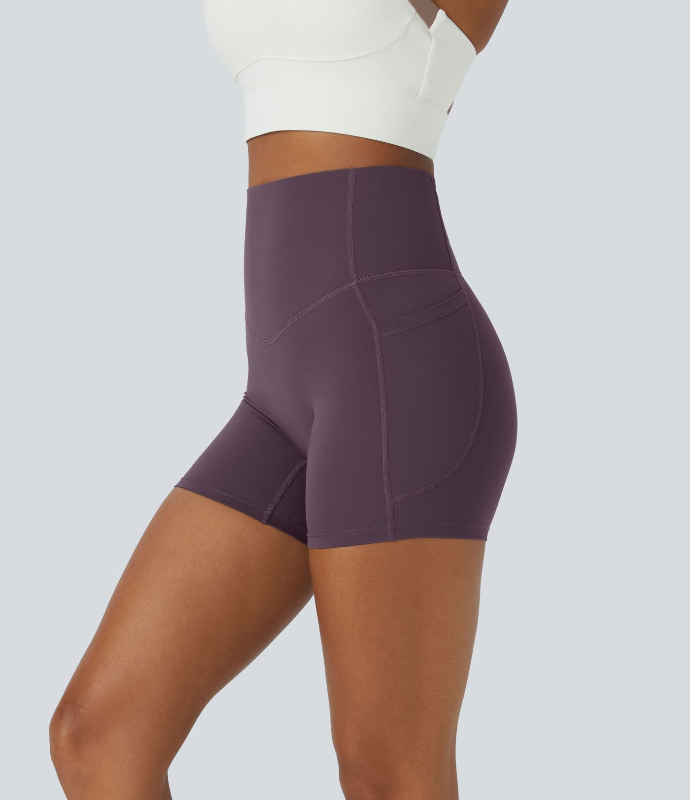 Halara UltraSculpt™ SoCinched Pantalones cortos de ciclismo de cintura alta con control de abdomen, bolsillos laterales y entrenamiento 5''