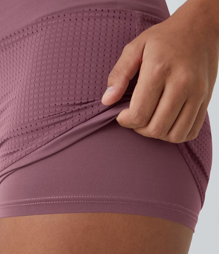 High Waisted Mesh Back Waistband Pocket 2-in-1 Casual Shorts 2"