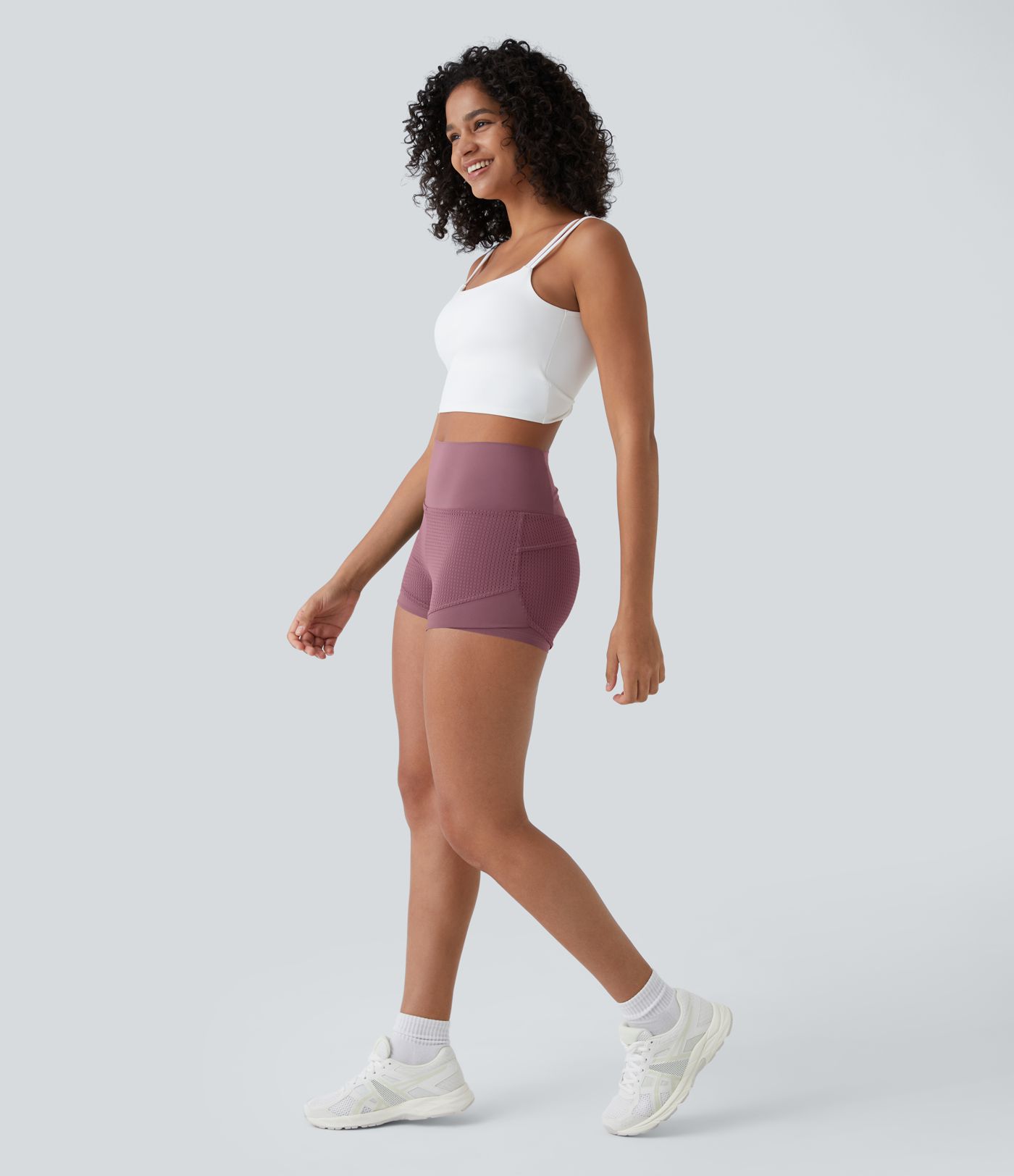 High Waisted Mesh Back Waistband Pocket 2-in-1 Casual Shorts 2"