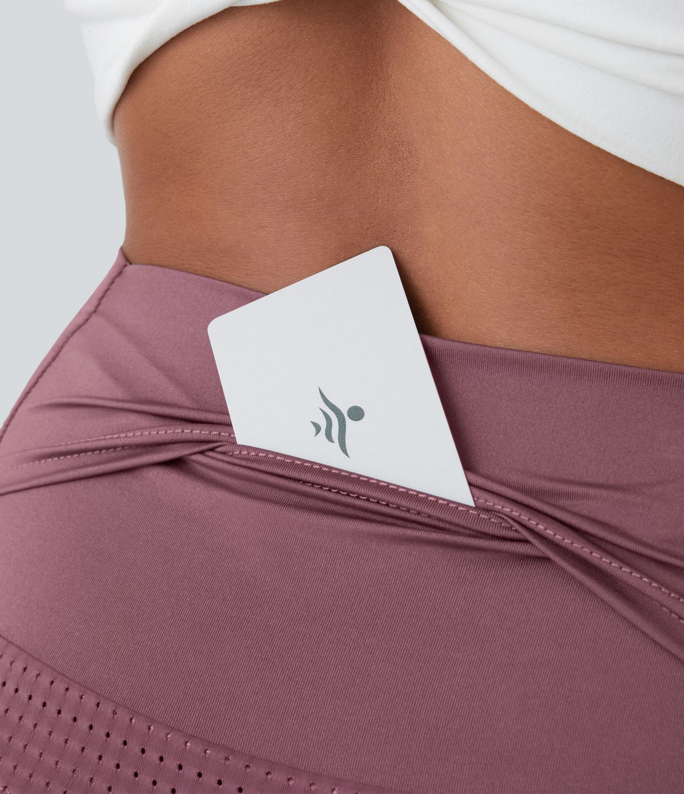 High Waisted Mesh Back Waistband Pocket 2-in-1 Casual Shorts 2"